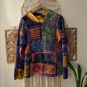 Rising International Multicolor Patchwork Zip Up Sweatshirt Top